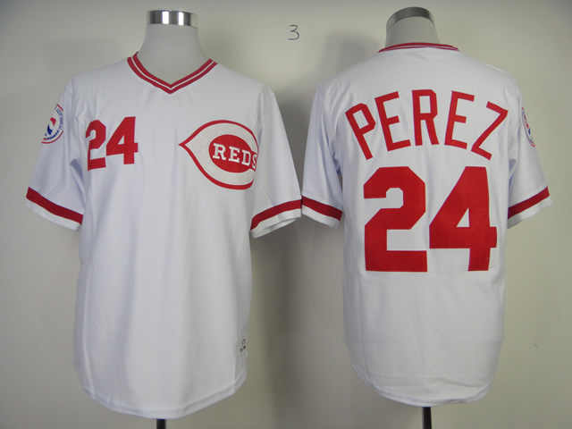 Men MLB Cincinnati Reds #24 Perez white jerseys